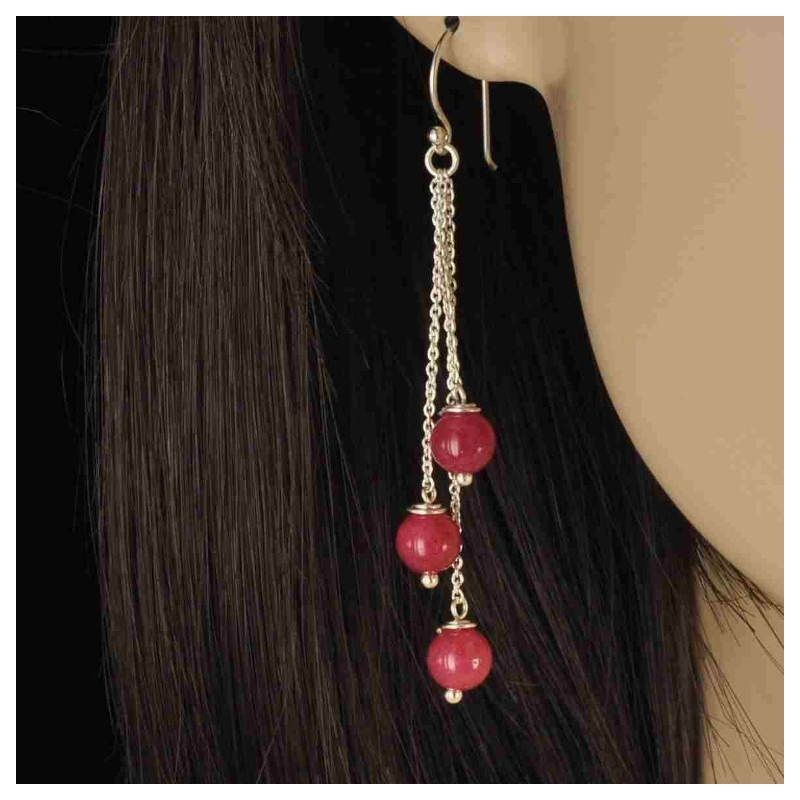 Boucles d'oreilles chaînettes argent 925 et pierre serpentine Boucles d'oreilles chaînettes argent 925 et pierre serpentine