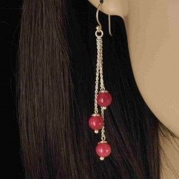 Boucles d'oreilles chaînettes argent 925 et pierre serpentine