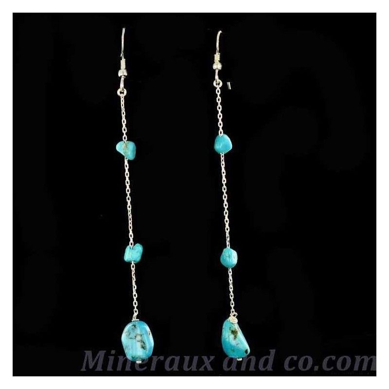 Boucles d'oreilles trois turquoises azur