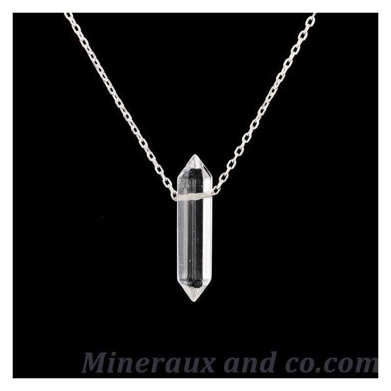 Pendentif Cristal De Roche Plaqué Argent - Pierre Taillée émeraude Occasion