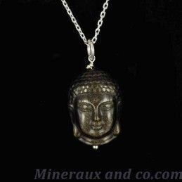 Pendentif bouddha cambodgien obsidienne doré