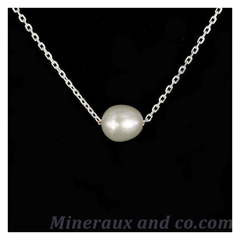 Collier chaîne argent et pendentif en perle de culture Collier chaîne argent et pendentif en perle de culture