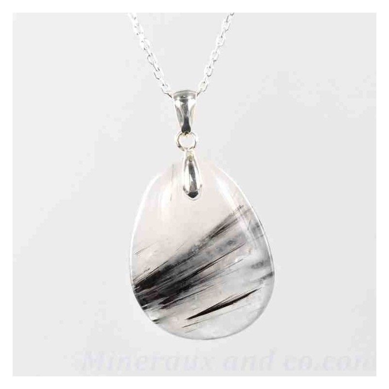 Pendentif quartz tourmaline et argent