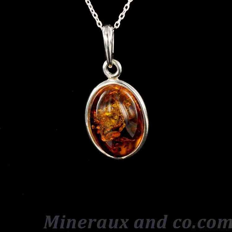 Pendentif En Argent Sterling Avec Ambre Baltique Véritable - Bijou Classique Sans Chaîne - Pierre 18x12 Mm, Certificat Authenticité