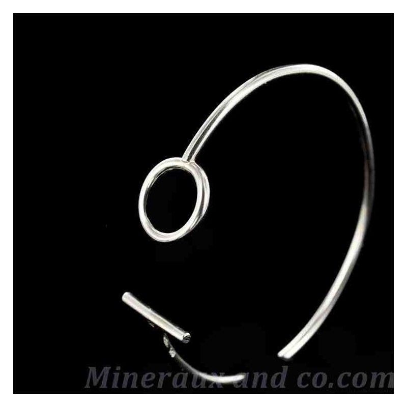 Bracelet En Argent 925 Plaqué Or 18K Avec Zircone - Style Cercle Et Barre Texturé, Taille 7.25, Neuf Sans Emballage