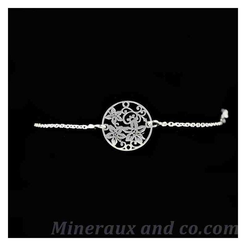 Bracelet médaille fleurs argent 925