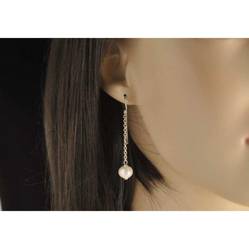 Boucles d'oreilles argent 925 et perles de culture d'eau douce rondes.