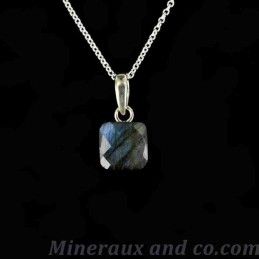 Pendentif labradorite chaîne argent 925.