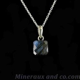 Pendentif labradorite chaîne argent 925.