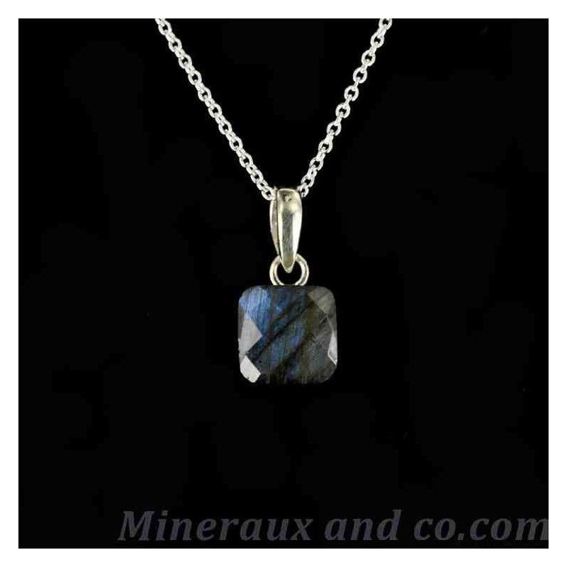 Pendentif labradorite chaîne argent 925.