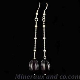 Boucles d'oreilles obsidienne oeil céleste et argent 925.