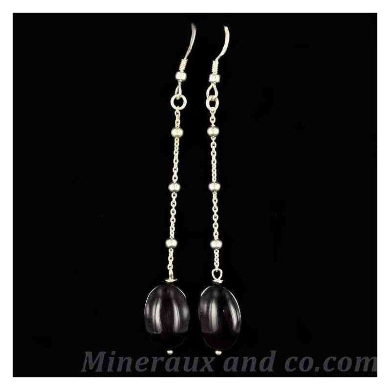 Boucles d'oreilles obsidienne oeil céleste et argent 925.