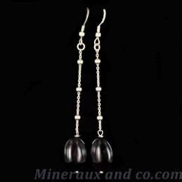 Boucles d'oreilles obsidienne oeil céleste et argent 925.