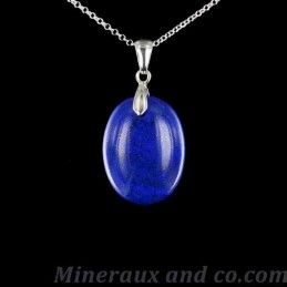 Pendentif Lapis-lazuli attache et chaîne argent 925.