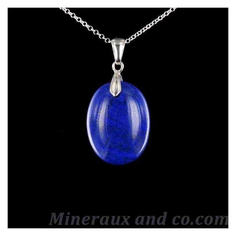 Pendentif Lapis-lazuli attache et chaîne argent 925.