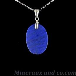 Pendentif Lapis-lazuli attache et chaîne argent 925.