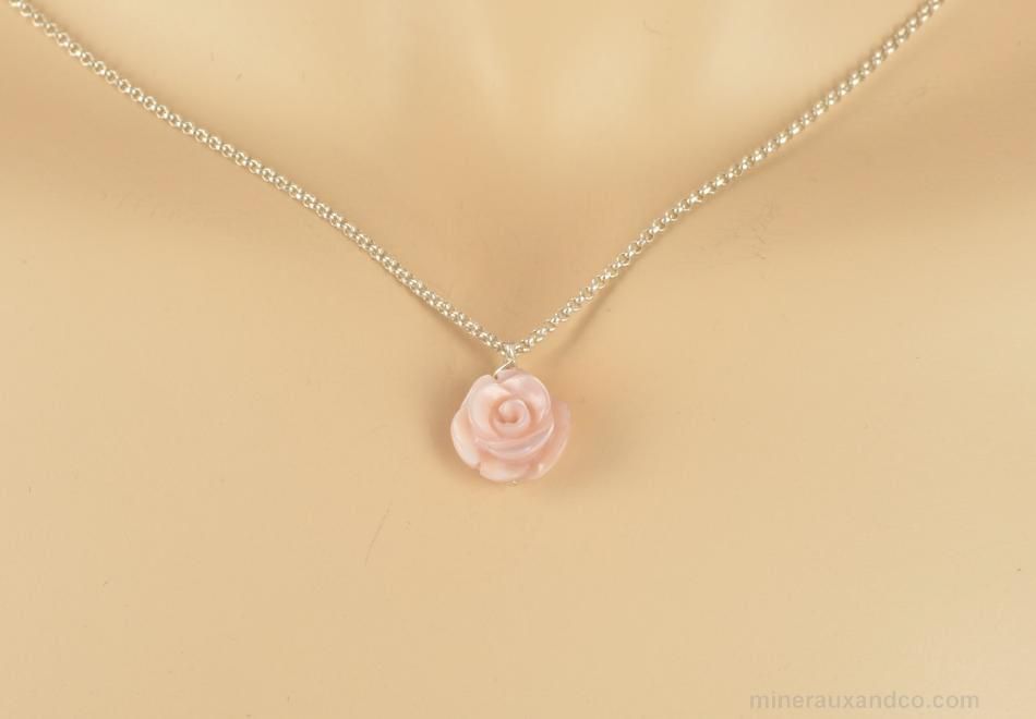 Pendentif Ancien En Argent 925 Avec Oiseau Et Fleurs En Nacre - Chaîne Incluse, Occasion
