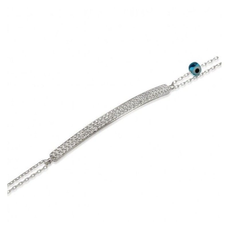 Bracelet argent double chaîne et barrette sertie