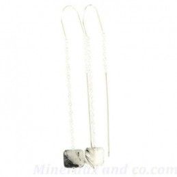 Boucles d'oreilles pendante quartz tourmaline noire