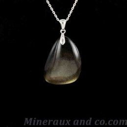 Chaîne et pendentif bijou obsidienne dorée