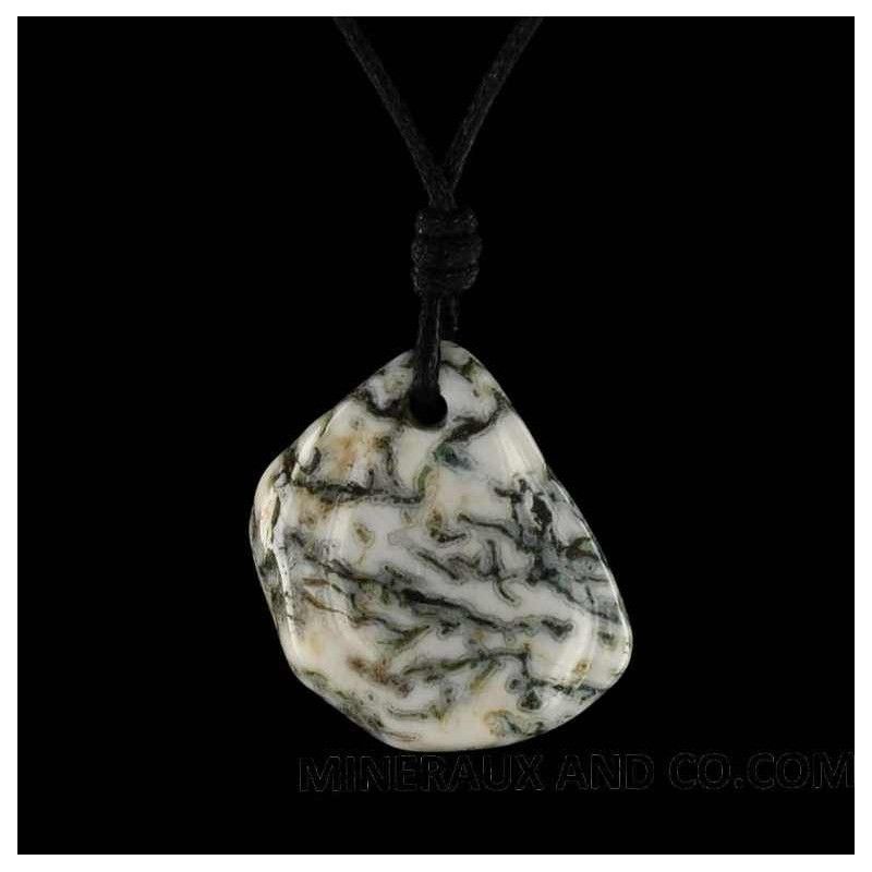 Pendentif agate d'arbre percée sur lien