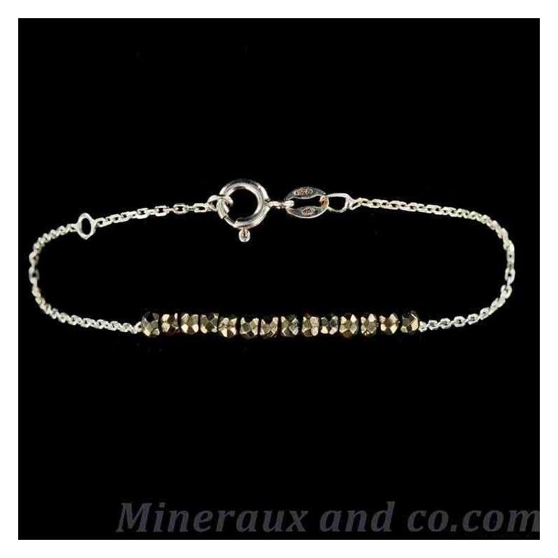 Bracelet perles de pyrite facettées argent 925.