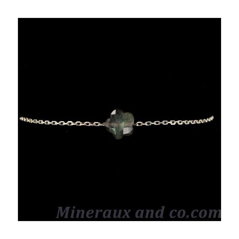 Bracelet chaine argent 925 et carré facetté en labradorite.