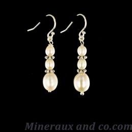 Boucles trois perles d'eau argent