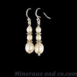 Boucles trois perles d'eau argent