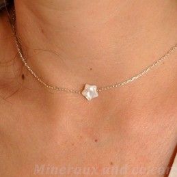 Pendentif chaîne argent 925 et étoile de nacre Blanche