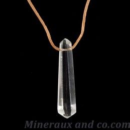 Pendentif quartz pointe biterminée monté sur cordon coton