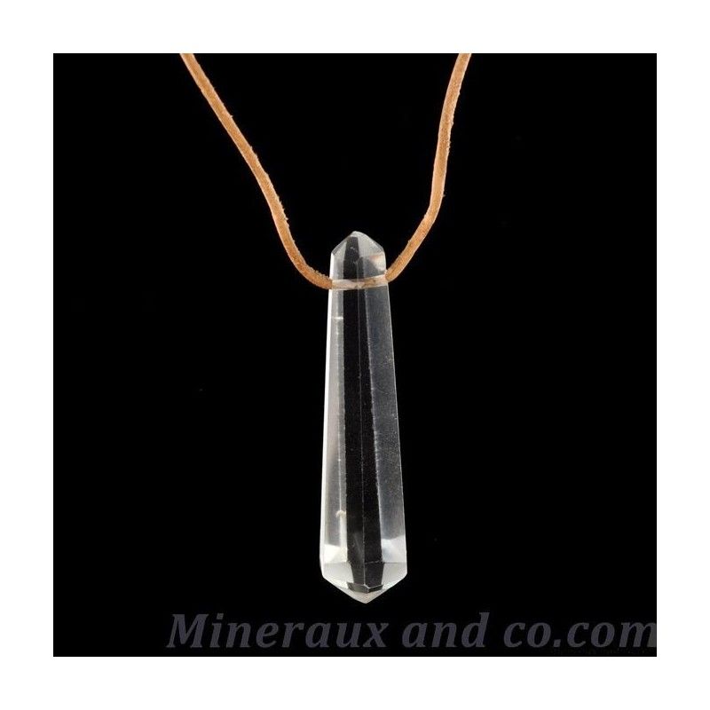 Pendentif quartz pointe biterminée monté sur cordon coton