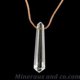 Pendentif quartz pointe biterminée monté sur cordon coton