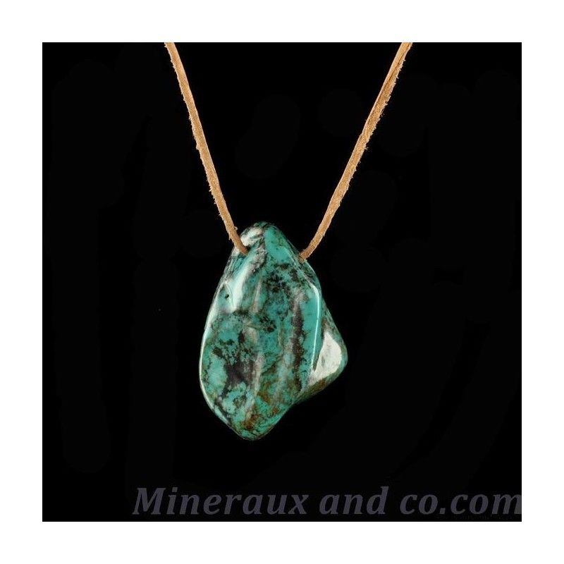 Pendentif turquoise du Tibet en pierre et cordon