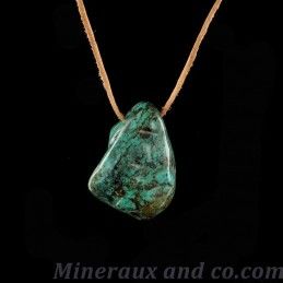 Pendentif turquoise du Tibet en pierre et cordon