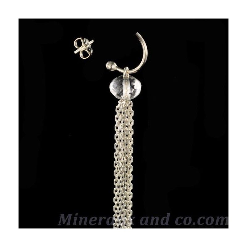 Boucles d'oreilles chaînettes argent et pierre cristal de roche. Boucles d'oreilles chaînettes argent et pierre cristal de roche.