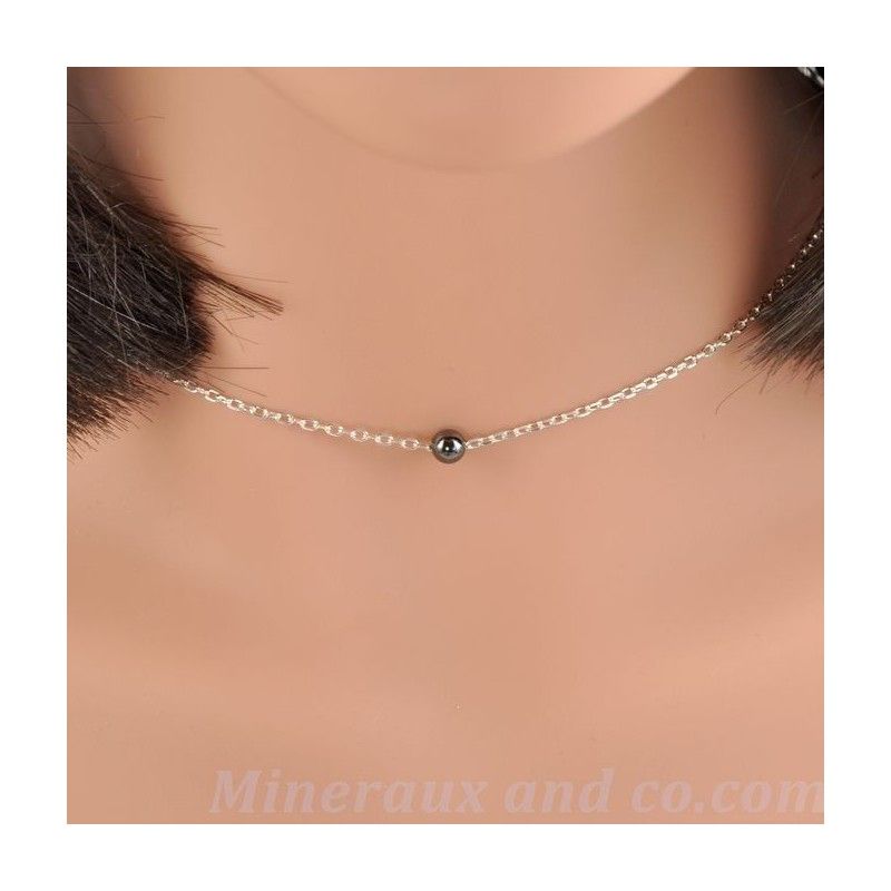 Pendentif chaîne argent 925 et perle d'hématite . Pendentif chaîne argent 925 et perle d'hématite .