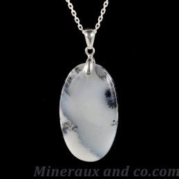 Pendentif chaîne argent 925 et cabochon en agate .