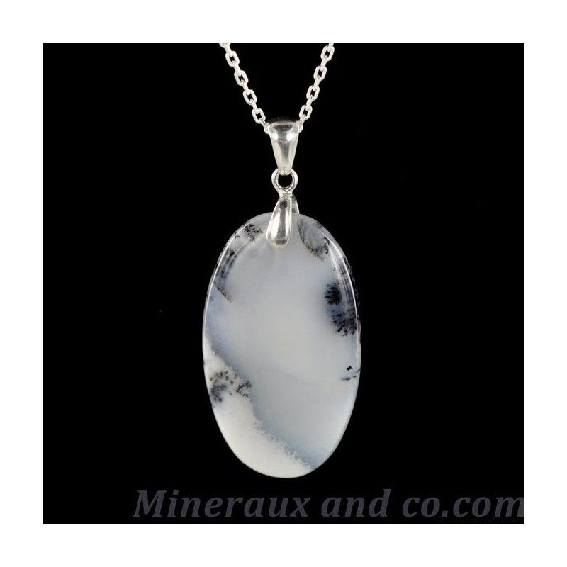 Pendentif chaîne argent 925 et cabochon en agate .