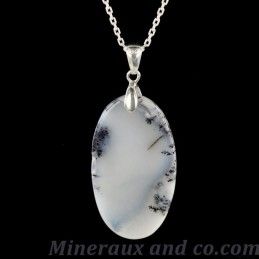 Pendentif chaîne argent 925 et cabochon en agate .