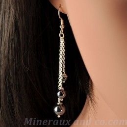 Boucles d'oreilles chaîne et perle en hématite.