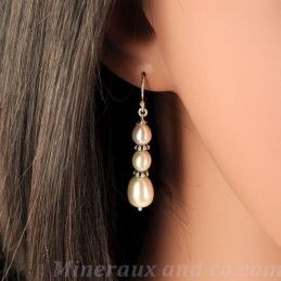 Boucles trois perles d'eau argent