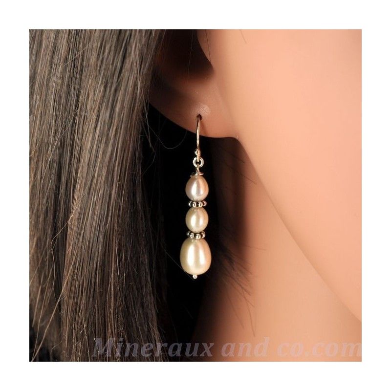 Boucles trois perles d'eau argent