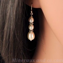 Boucles trois perles d'eau argent