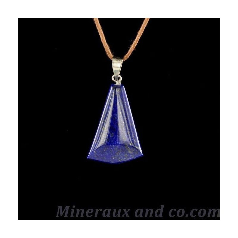 Pendentif Lapis-lazuli en pierre roulée sur cordon coton