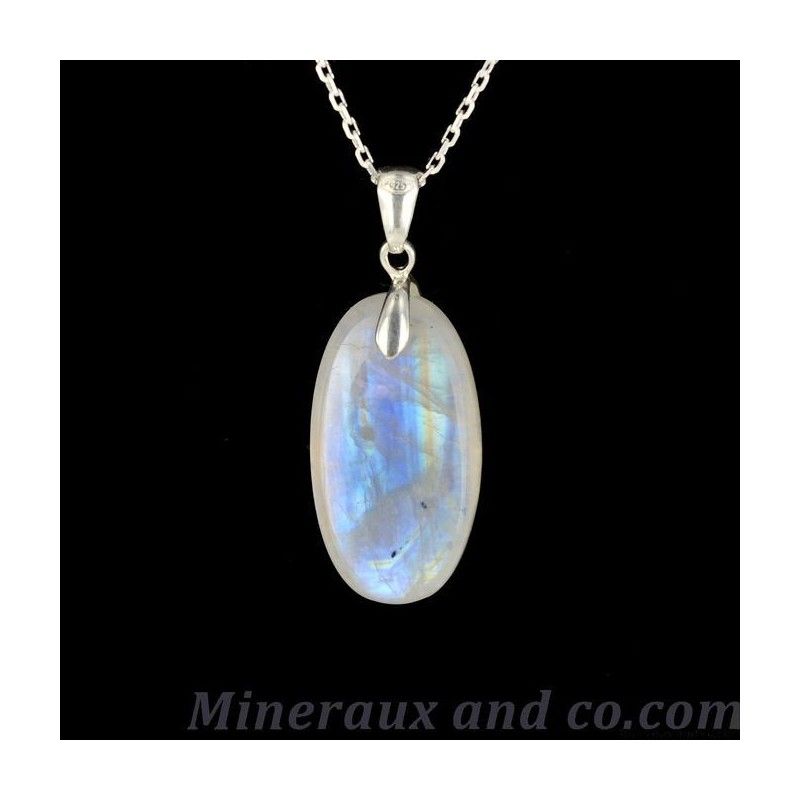 Pendentif cabochon labradorite blanche attache argent 925