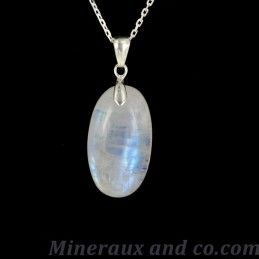 Pendentif cabochon labradorite blanche attache argent 925