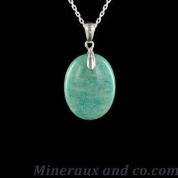 Pendentif cabochon en amazonite et chaîne fine argent 925.