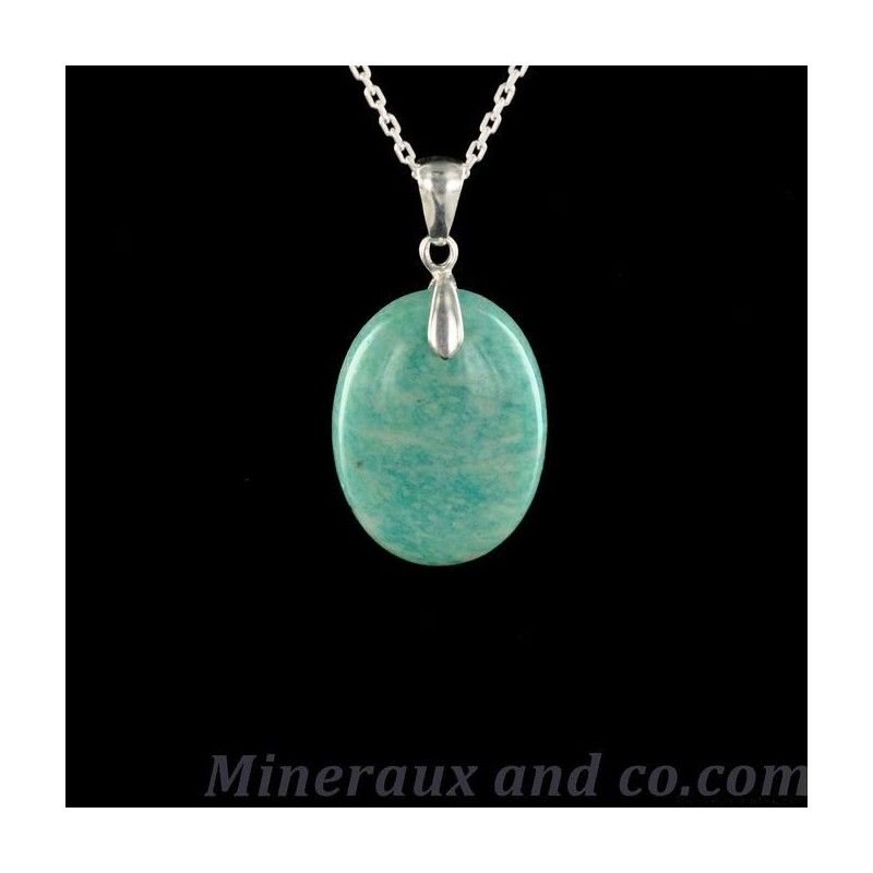 Pendentif cabochon en amazonite et chaîne fine argent 925.