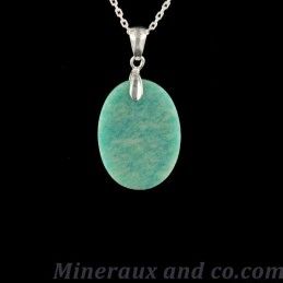 Pendentif cabochon en amazonite et chaîne fine argent 925.